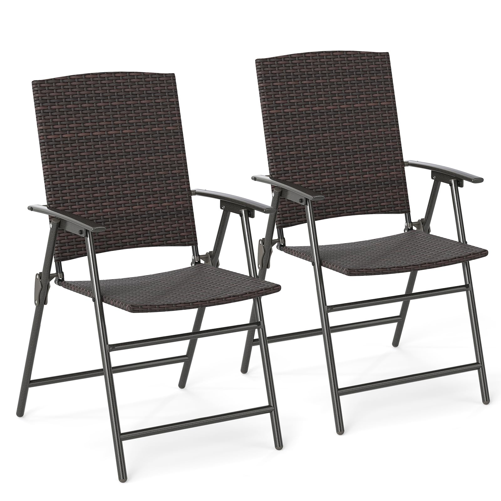 Tangkula Chaises pliantes d'extérieur en rotin PE pour terrasse, lot de chaises de salle à manger